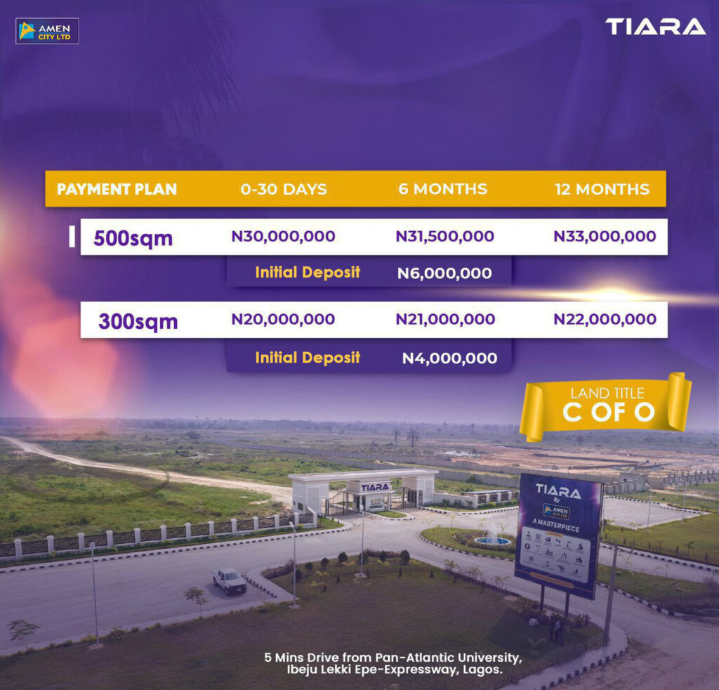 Tiara Estate Ibeju Lekki Plot prices