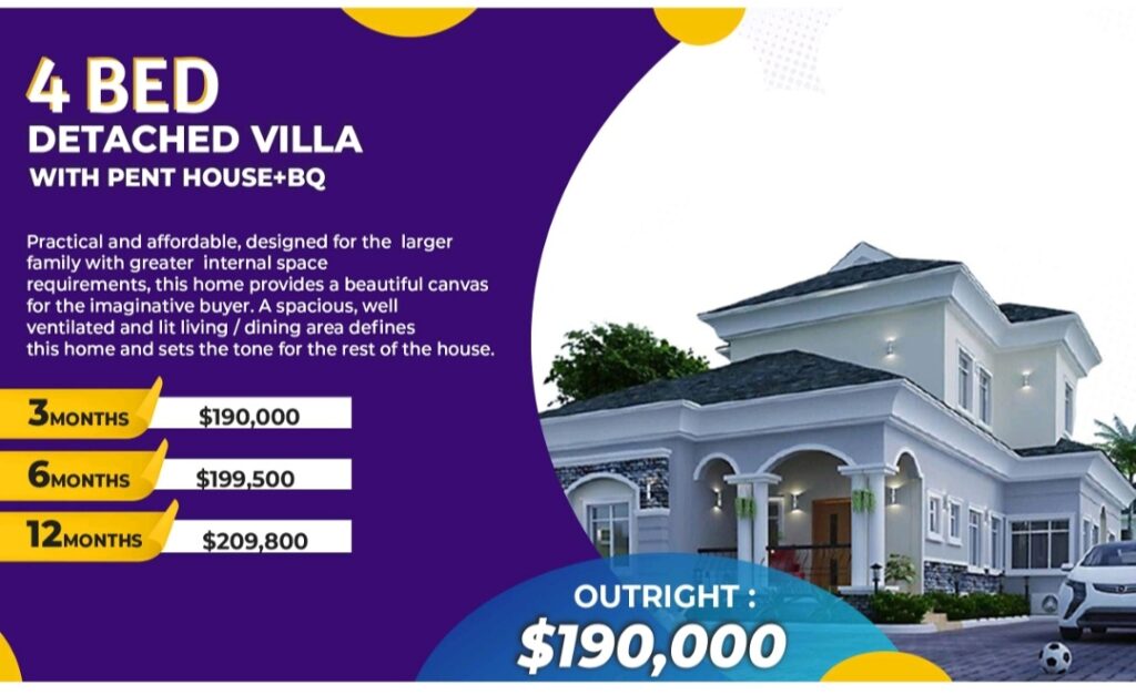 4 Bedroom Villa With Pent House + BQ in Amen Estate Phase 2